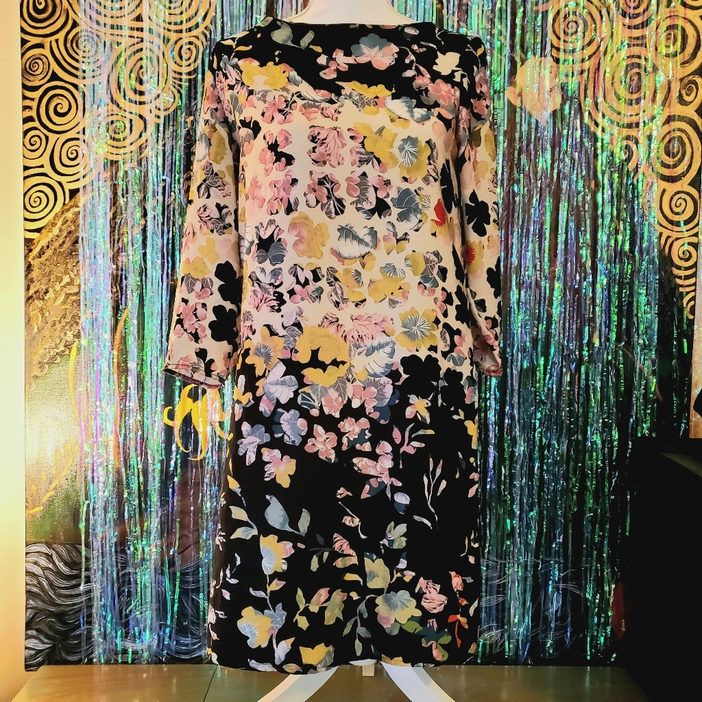 MNG silk floral quarter sleeve shift spring dress